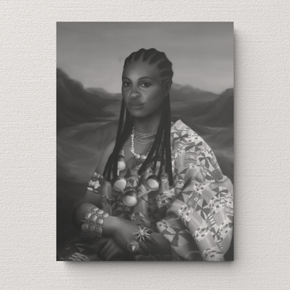 Mama Lisa Black and White Matte Stretched Wall Canvas