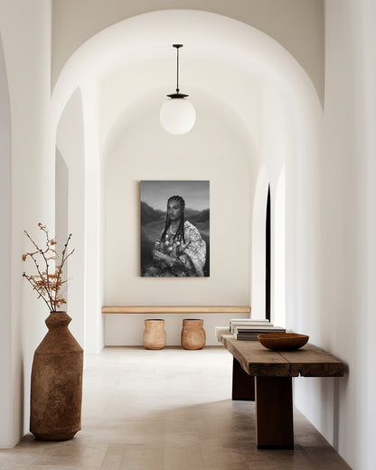 Mama Lisa Black and White Matte Stretched Wall Canvas