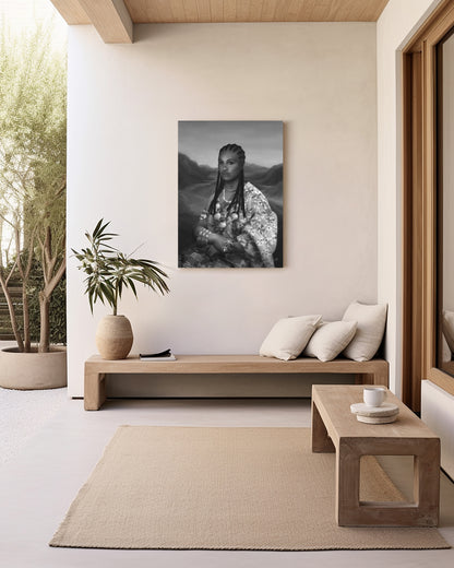 Mama Lisa Black and White Matte Stretched Wall Canvas