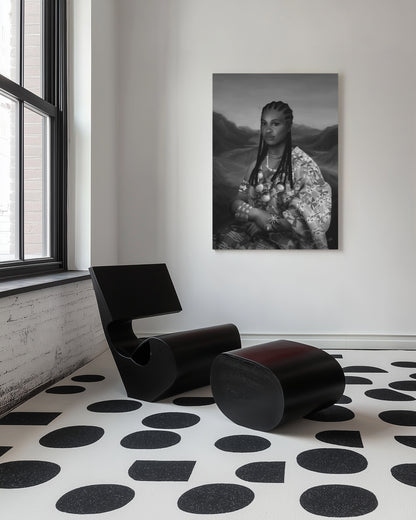 Mama Lisa Black and White Matte Stretched Wall Canvas